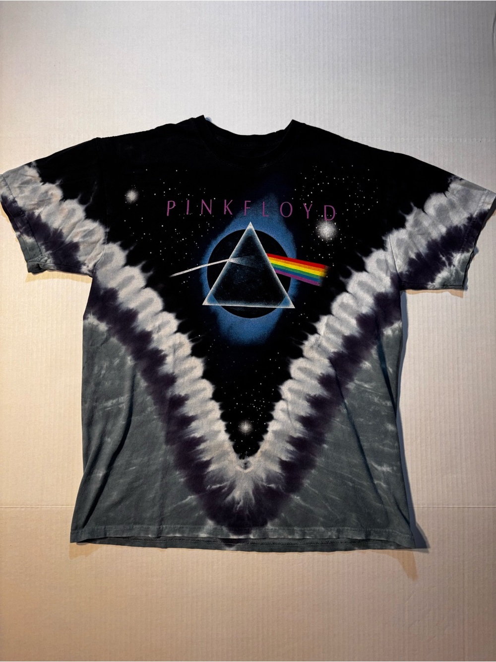 Vtg Liquid Blue Pink Floyd Dark Side of the Moon Tie-Dye Band T-shirt Sz Large